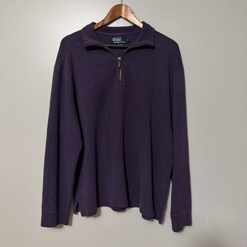 Vintage 90s Polo Ralph Lauren French Rib Knit Sweater 1/4 Zip Mens L Purple